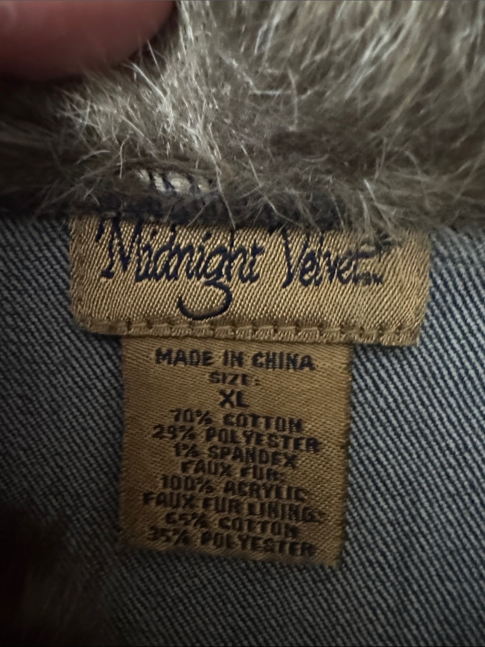 Y2K Midnight Velvet Faux Fur Trim Denim Jacket XL Boho Western Festival - Picture 3 of 11